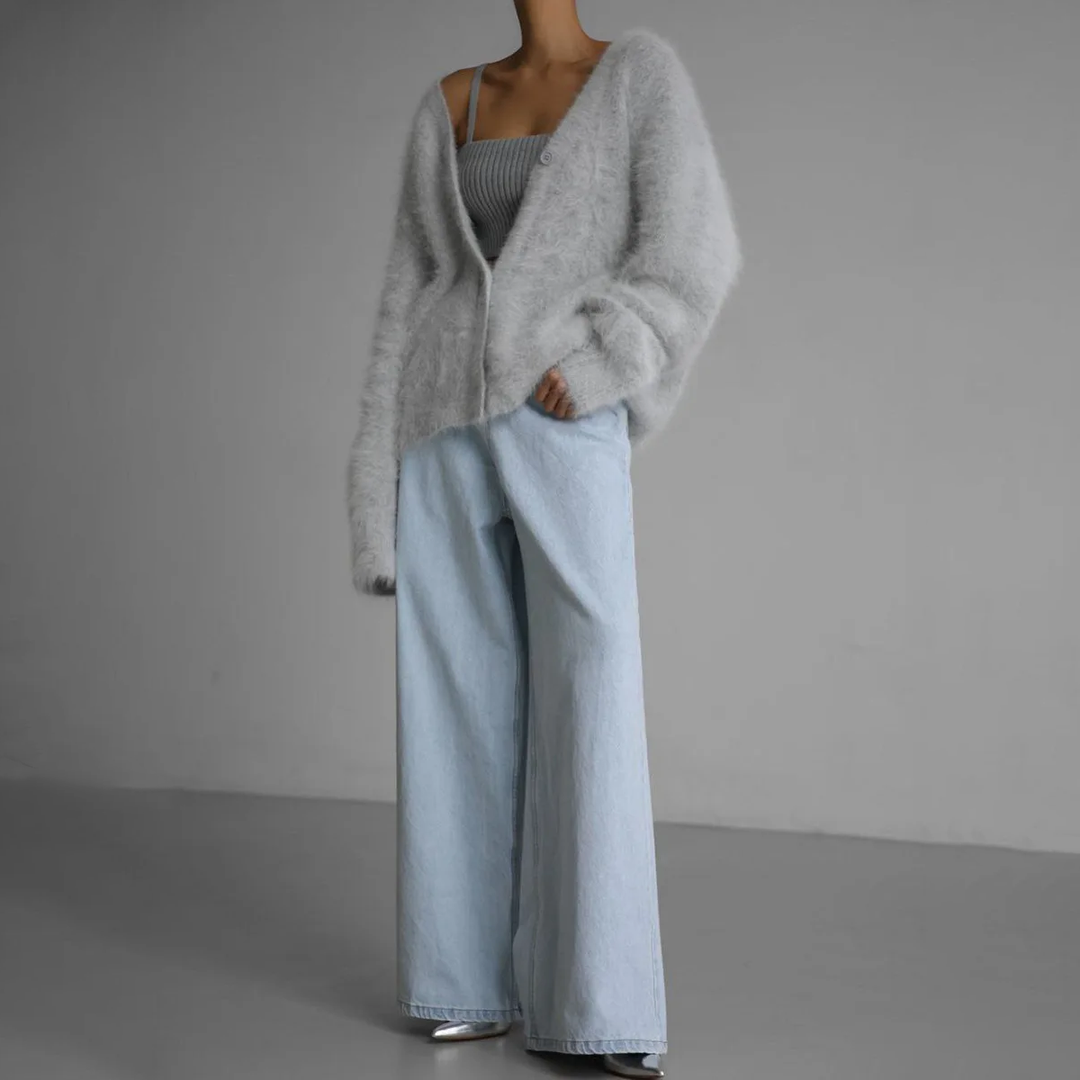 Lisan | Oversized ladies' mohair cardigan - soft button closure