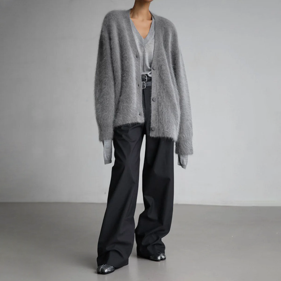 Lisan | Oversized ladies' mohair cardigan - soft button closure