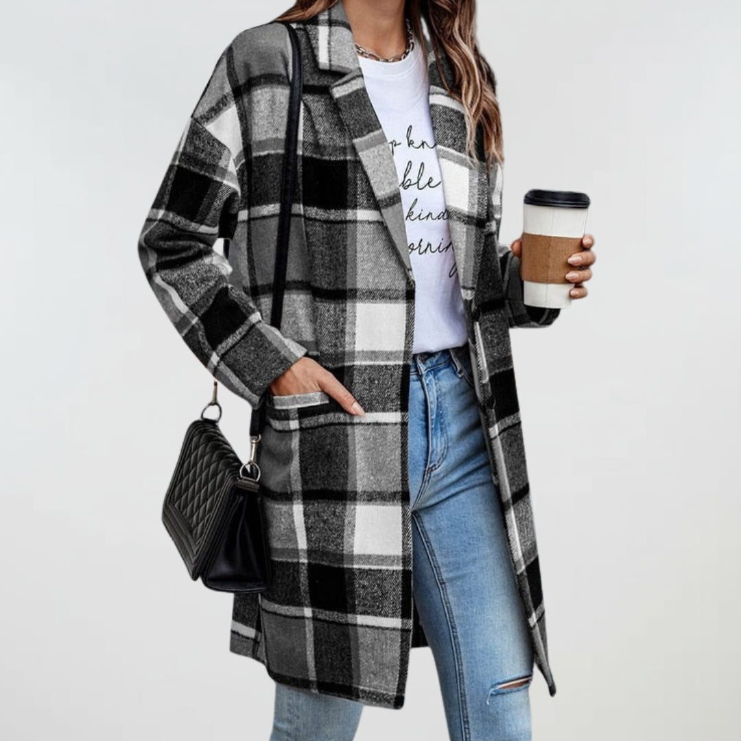 Clovewick | Cosy Checked Button Coat