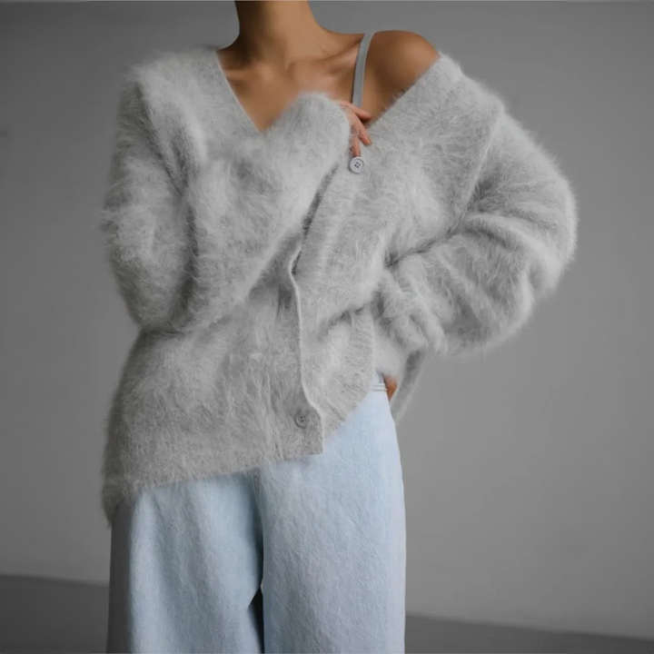 Lisan | Oversized ladies' mohair cardigan - soft button closure